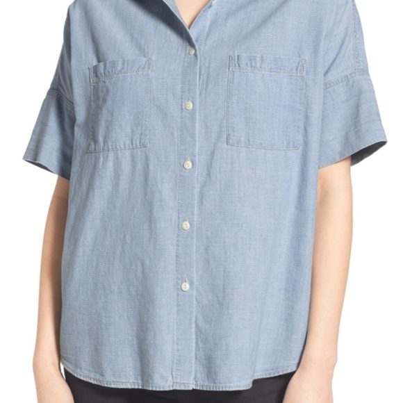 Light denim button down short sleeve - Picture 1 of 4